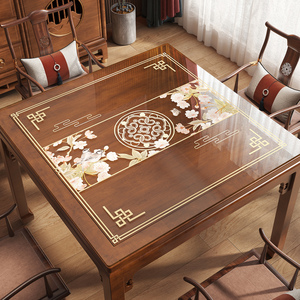 新中式软玻璃餐桌垫防水防油免洗正方形桌布茶几八仙桌桌面保护垫