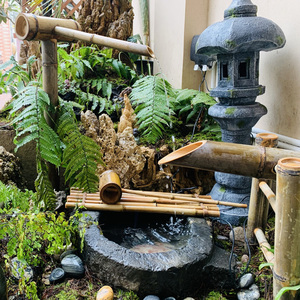 惊鹿流水循环摆件纯手工艺日式庭院户外鱼池太阳能竹排钵缸过滤器