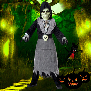 哈罗威halloween万圣节鬼节儿童恐怖骷髅面具僵尸服装长袍E2596