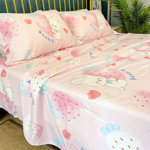 草莓兔子竹纤维床单夏季透气凉感加厚三件套特惠双人被单竹软凉席