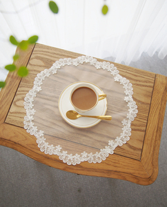 A26美式白色蕾丝杯垫法式圆形茶几小餐垫花瓶垫 茶盘防尘布桌布垫