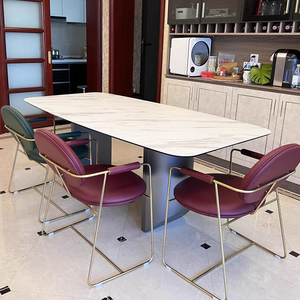 轻奢潘多拉亮面岩板餐桌现代简约长方形不锈钢家用大桌台会议桌子