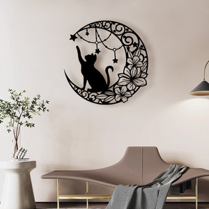外贸铁艺镂空月亮黑猫壁挂金属剪影简约背景墙面装饰工艺品挂件