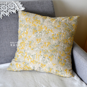 韩式法式清新叶子刺绣棉麻客厅沙发抱枕套靠垫套靠包套靠枕套布艺