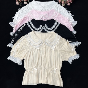原创lolita洋装纯棉甜美短袖衬衫娃娃领短款高腰显瘦内搭夏新款