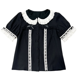 夏季新款原创Lolita洋装短袖衬衫娃娃领内搭甜美宫廷复古风上衣