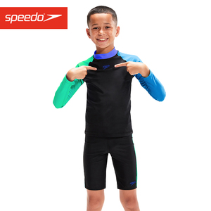 Speedo儿童分体泳衣男女童长袖保守防晒水上冲浪泡温泉休闲度假新