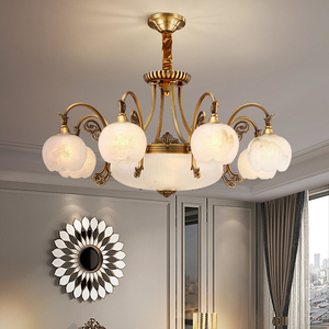 欧式吊灯客厅复古全铜奢华大气现代简约家用卧室餐厅复式楼云石灯