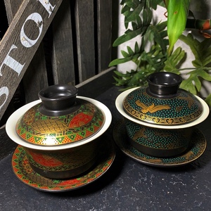 泡茶碗家用盖碗陶瓷三财碗青花瓷带盖碗功夫茶具三件套敬茶碗特价
