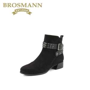 BROSMANN宝舒曼2020秋冬新品专柜同款圆头侧拉链低筒女靴B90201