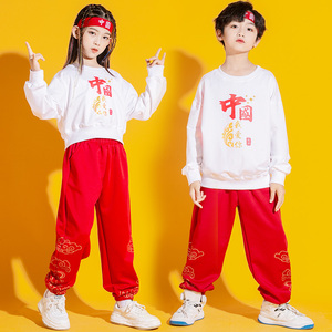 儿童啦啦队演出服幼儿园中国红运动会套装小学生合唱舞蹈表演服装