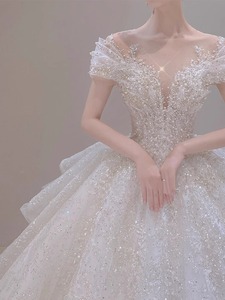 2024新款新娘主婚纱长袖高端重工小个子奢华大拖尾礼服在逃公主