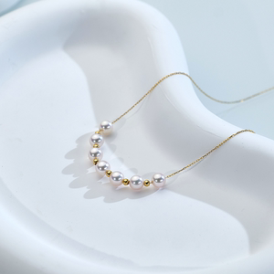 日本海水AKOYA天女微笑链18K金珍珠项链可调节成满天星锁骨链颈饰