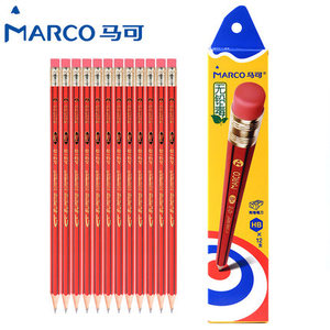 马可4218E铅笔红黑木杆HB 2B六角带橡皮头安全正姿学生考试包邮