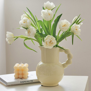 法式奶壶陶瓷花瓶郁金香专用客厅餐桌摆件客厅插花高级感奶油风