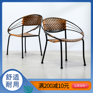 小藤椅塑料椅子靠背椅手工编制椅子时尚创意休闲椅竹椅子腾椅单人