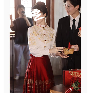 春季红色马面裙敬酒服大码女装胖mm新娘订婚礼服裙新中式国风套装