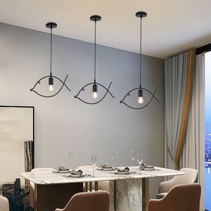 简约餐厅吊灯异形铁线吊灯创意橱窗吧台小鱼铁艺吊灯单头造型个性