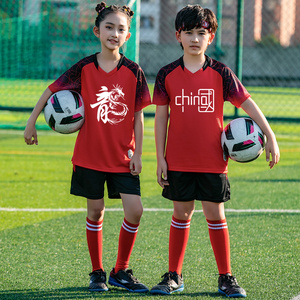 儿童足球服套装男童训练服运动短袖队服小学生足球衣定制女童红色