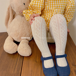 包邮韩国春季女童薄款镂空纯色儿童连裤袜连裤-复古移圈
