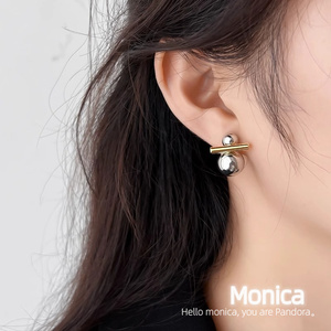 Monica原创轻奢定制冷淡风拼色平衡木耳钉金属独特气质设计感耳环