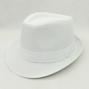 韩版英伦风男女小白帽纯白巴拿马帽夏季遮阳防晒西装全棉白色礼帽