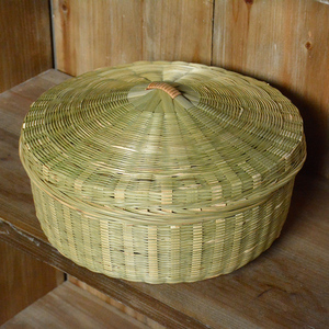 带盖竹编收纳筐手工编织篮有盖馒头筐装馍厨房家用竹子制品农家