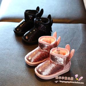 1-2-3岁小女孩加绒棉鞋秋冬季 一周岁半女宝宝软底雪地靴短靴棉靴