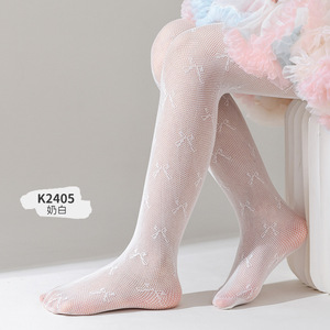 韩版女童蝴蝶结薄款网眼袜连裤袜3-12岁宝宝洛丽塔公主袜白色长袜