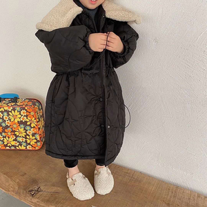 女童冬装加厚外套加绒派克服2021新款韩版小童洋气棉衣中长款棉服