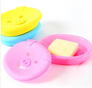 可爱小猪香皂盒 有盖肥皂盒 皂盒 粉色蓝色可选