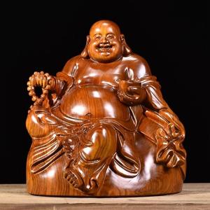 花梨木雕大肚弥勒佛像摆件实木元宝布袋坐笑佛红木工艺品客厅饰品