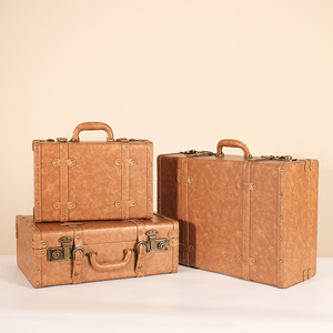 欧式复古手提箱储物木箱子收纳箱老式皮箱旅行摄影道具杂物整理箱