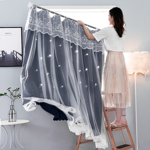 伸缩杆窗帘免打孔安装简易魔术贴遮光布出租房卧室2021新款小短窗