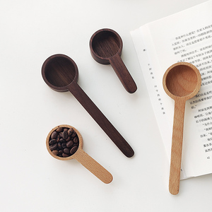 家用木质咖啡勺量勺长柄取咖啡豆勺子黑胡桃咖啡器具实木奶粉勺