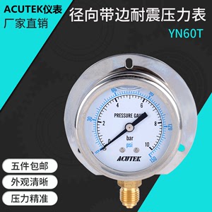 ACUTEK径向带边船用耐震压力表YN60T 10bar G1/4 液压 防震压力表