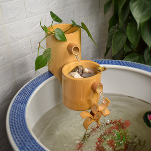 竹子流水器 装饰造景竹筒流水循环水摆件 陶瓷鱼缸过滤器 竹流水