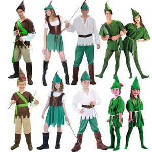 万圣节亲子装 成人男女COS绿精灵彼得潘衣服 儿童罗宾汉猎人服装