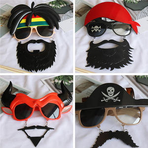 万圣节装饰眼镜胡子派对搞怪道具骷髅头海盗海军舞会带土全脸面具