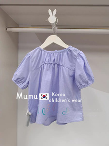 韩国童装定制2023春季新款儿童洋气上衣女童百搭休闲紫色短袖衬衫