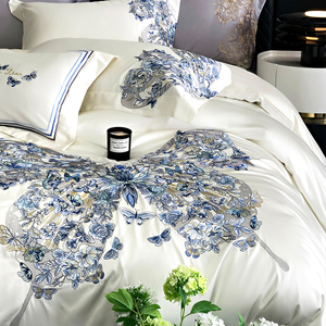 现代唯美轻奢蝴蝶澳棉四件套刺绣被套床单高级感时尚主卧床上用品