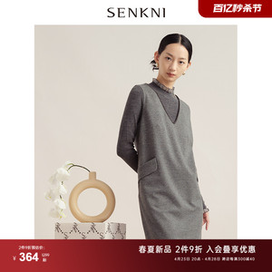 SENKNI圣可尼高级灰色赫本风连衣裙秋冬新款毛呢背心裙女外穿裙子