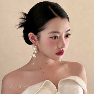 新娘结婚珍珠流苏耳环小众设计感高级感耳坠轻奢耳钉ins气质耳饰