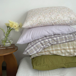 单品纯棉全棉格子枕套一对装枕芯内胆套枕头皮单个48x74cm枕头套