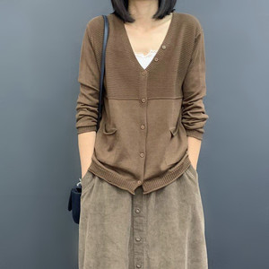 2023秋季新款韩版女装宽松显瘦文艺纯色长袖针织开衫薄款毛衣外套
