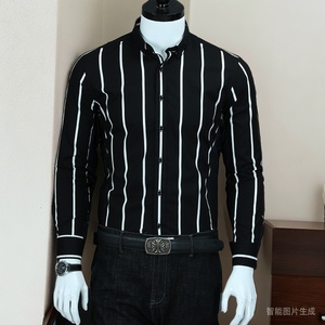 黑白条纹衬衫男长袖修身商务休闲高级感男士衬衣外套帅气港风潮流