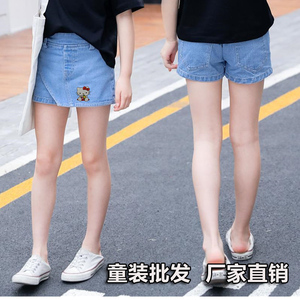 童装外贸货源厂家直销3-14岁女中大童夏季优质韩版洋气牛仔裙短裤