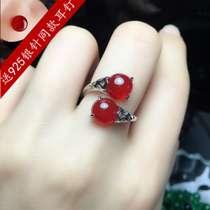 天然红玉髓宝石戒指S925纯银女时尚个性玛瑙食指指环本命年礼物