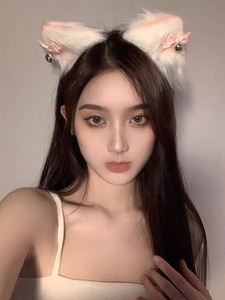 BABECLUB 可爱粉色毛绒猫耳朵对夹蝴蝶结铃铛狐狸夹子cos仿真发夹