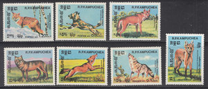 柬埔寨1984年 野生犬科动物丛林狼丁国犬红狐狸等  7全新 S1125